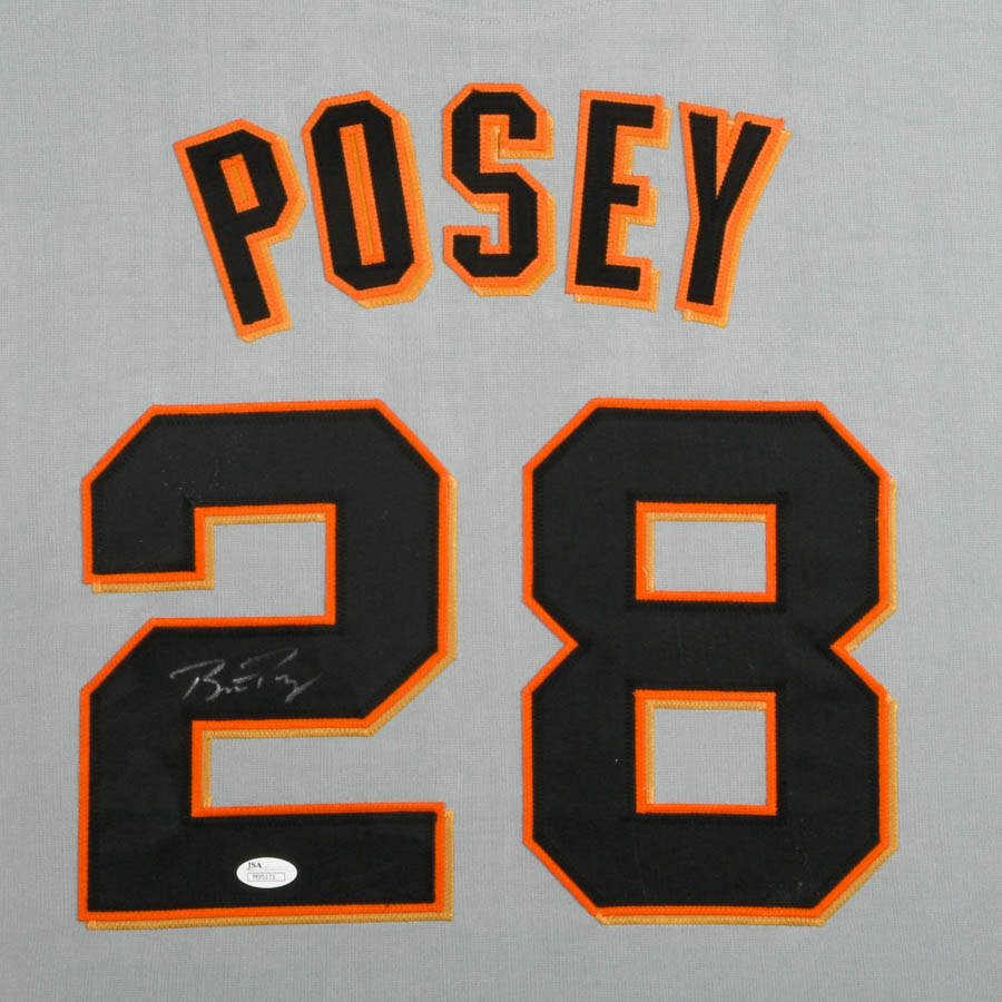 Framed "San Francisco Giants Buster Posey #28" Photos and Signed Jersey-3