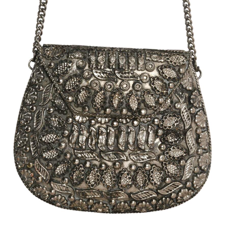 Vintage Sajai Metal Box Purse with Black Agate-7