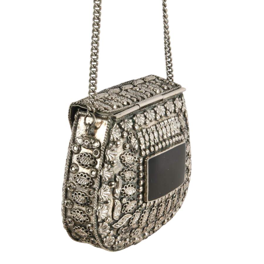 Vintage Sajai Metal Box Purse with Black Agate-5