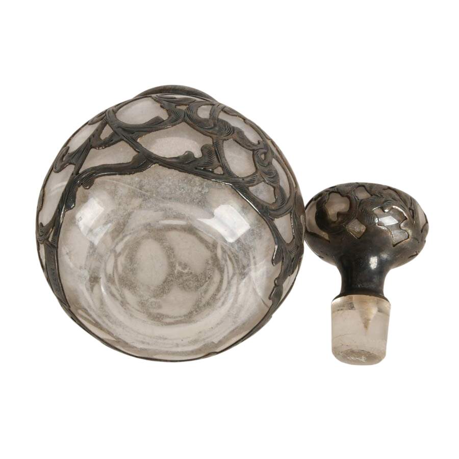 Art Nouveau Sterling Silver Overlay Glass Perfume Bottle-6