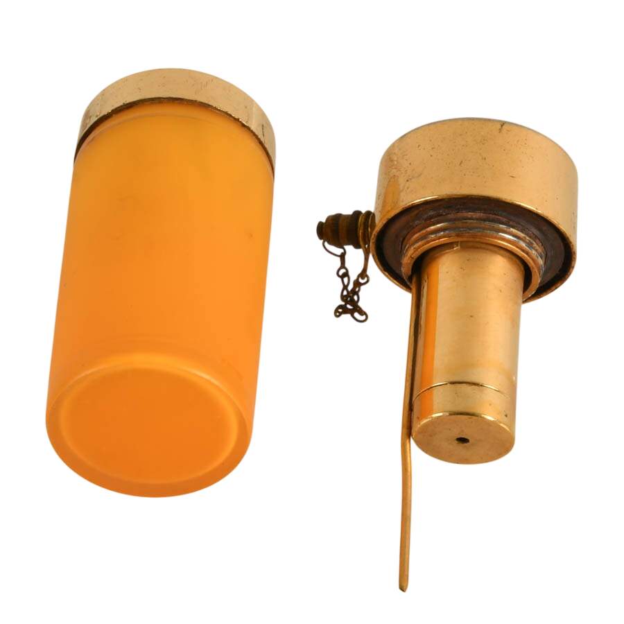 French Gilt Metal Frosted Orange Glass Piston Pump Atomizer-6