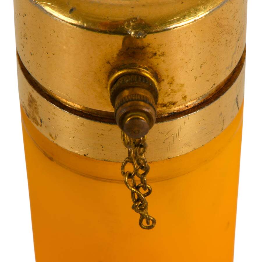 French Gilt Metal Frosted Orange Glass Piston Pump Atomizer-5