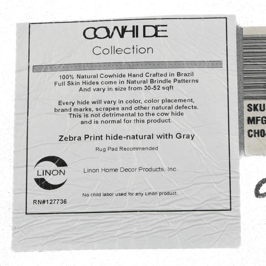 Natural Cowhide Rug with Stenciled Zebra Print-5