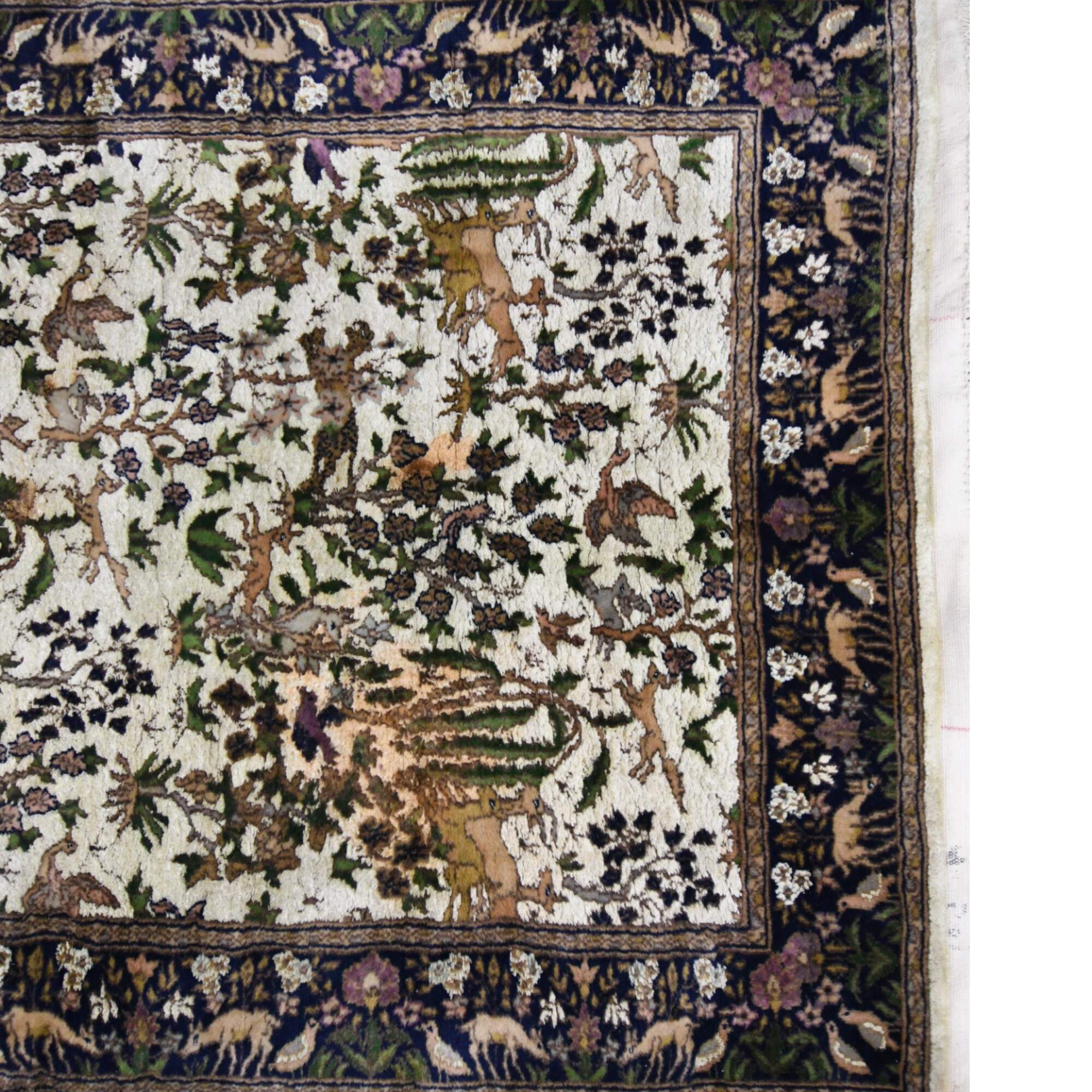 Signed Merino and Silk Blend Garden Scene Area Rug-9