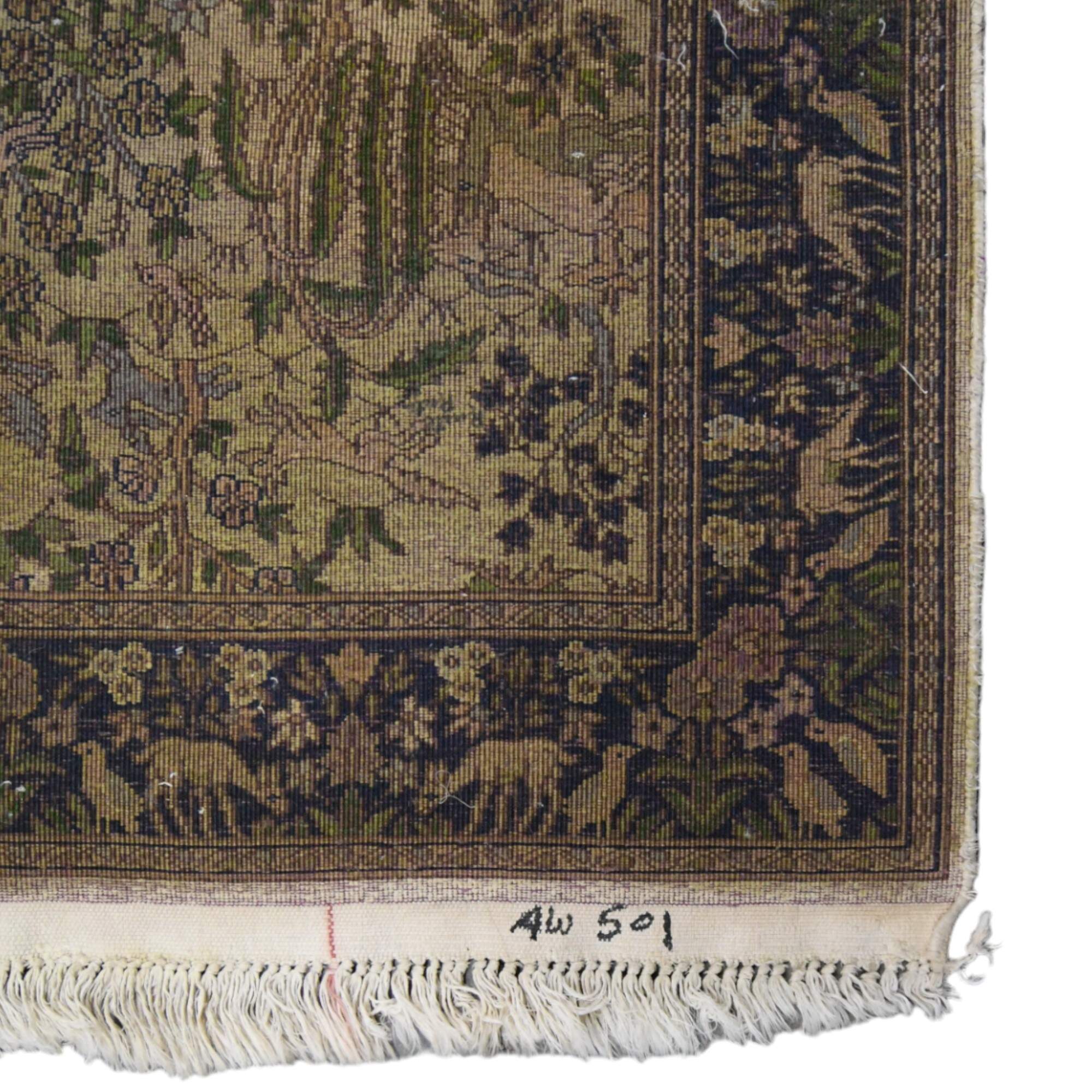 Signed Merino and Silk Blend Garden Scene Area Rug-4