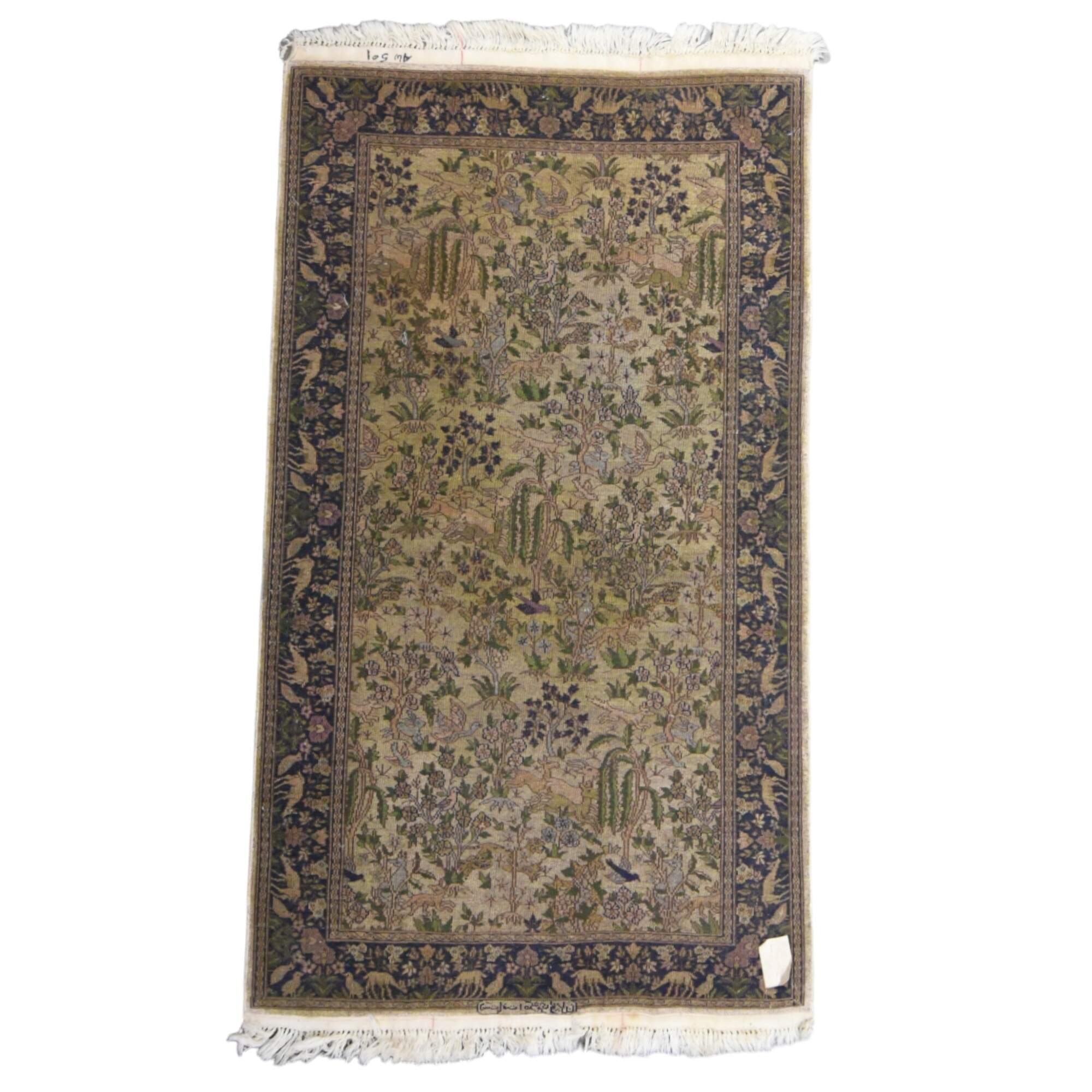 Signed Merino and Silk Blend Garden Scene Area Rug-2