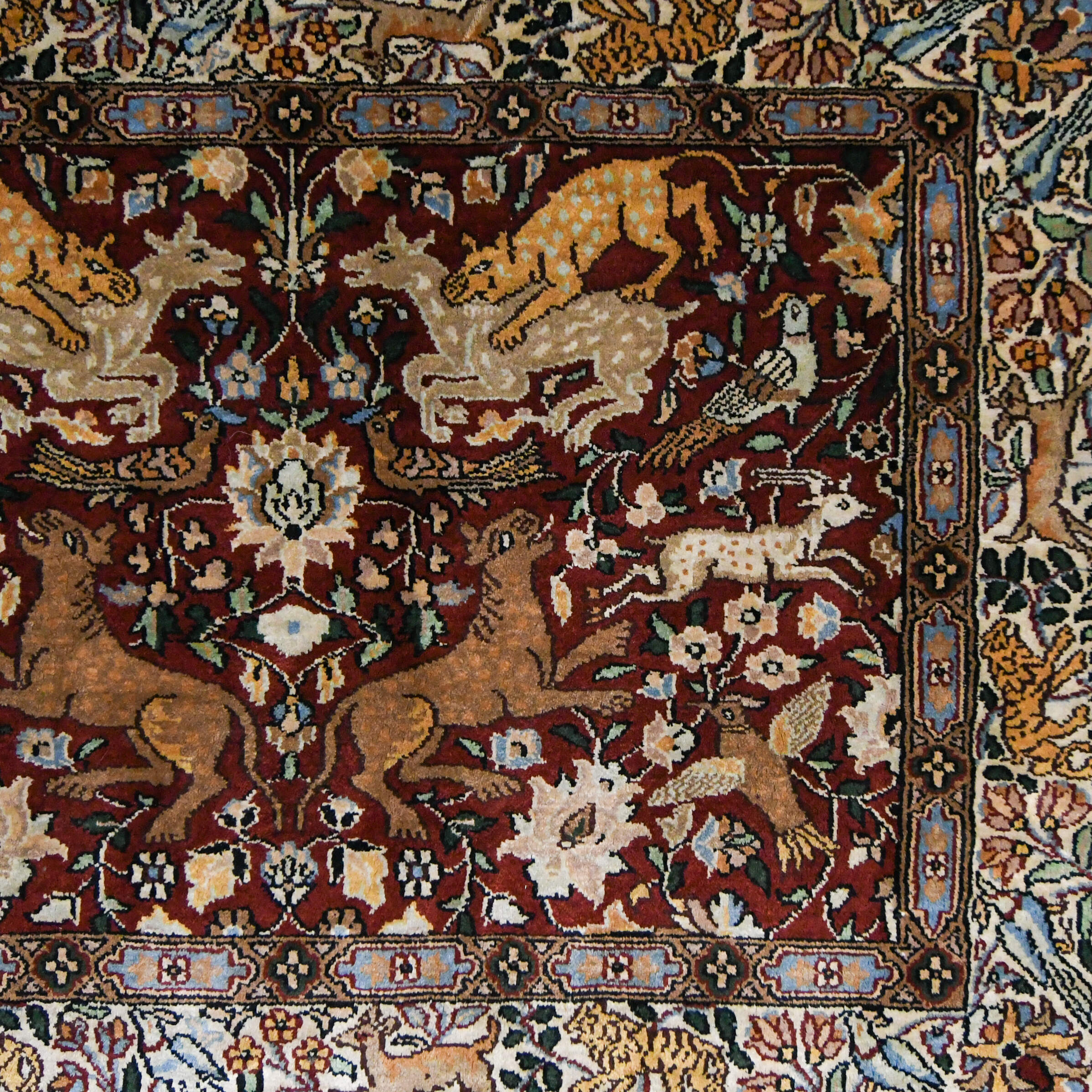 Persian Hand Tuffed Silk Pictoral Animal Scene Rug-6