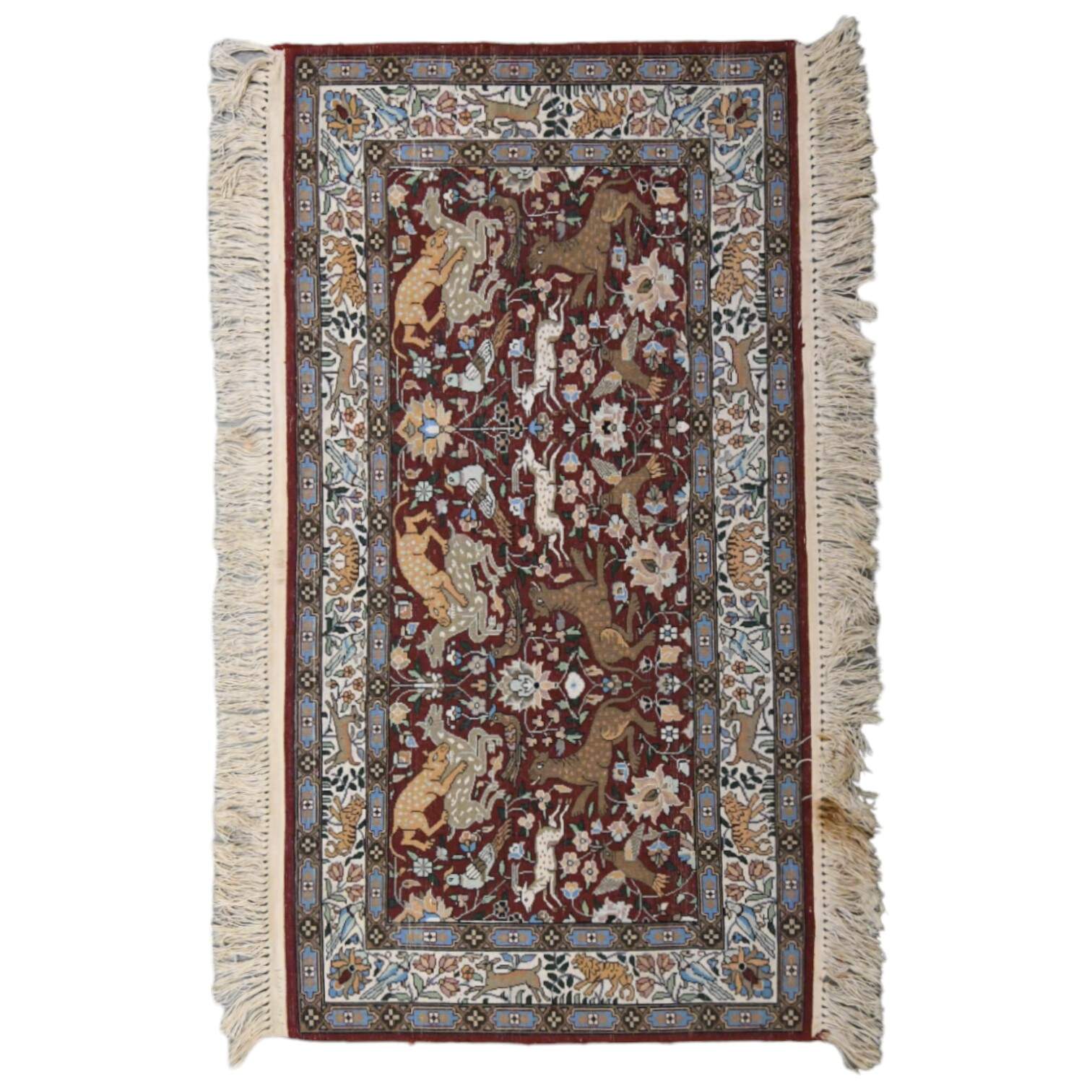 Persian Hand Tuffed Silk Pictoral Animal Scene Rug-2