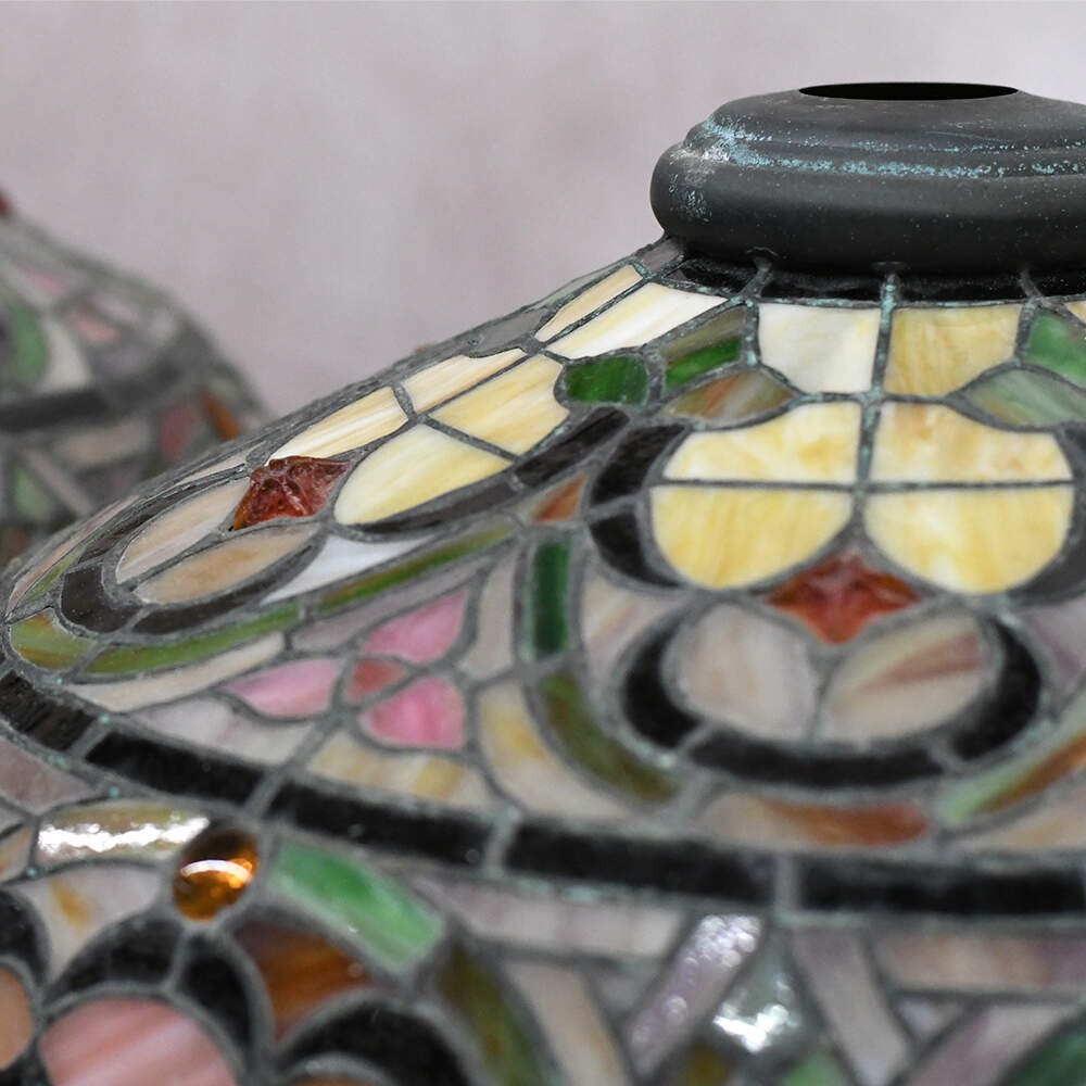 Pair of Hanging Stained Glass Pendant Shades-5