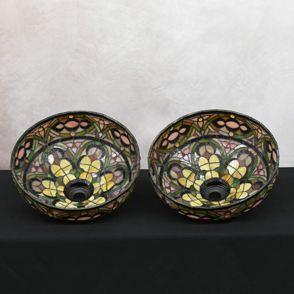 Pair of Hanging Stained Glass Pendant Shades-3