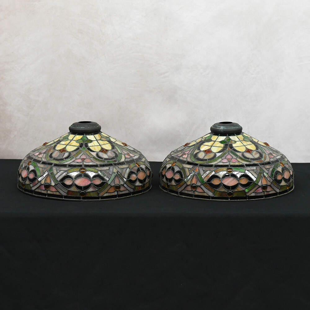 Pair of Hanging Stained Glass Pendant Shades-1
