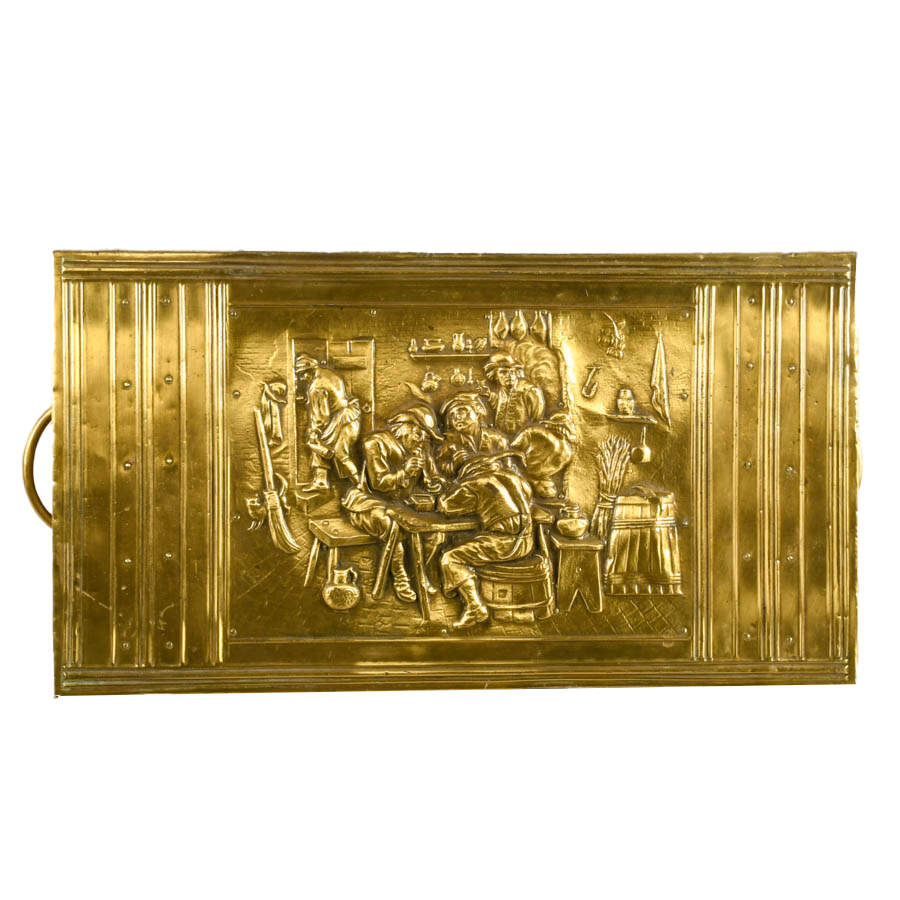 Victorian Repoussé Brass Fireplace Kindling Storage Box-2