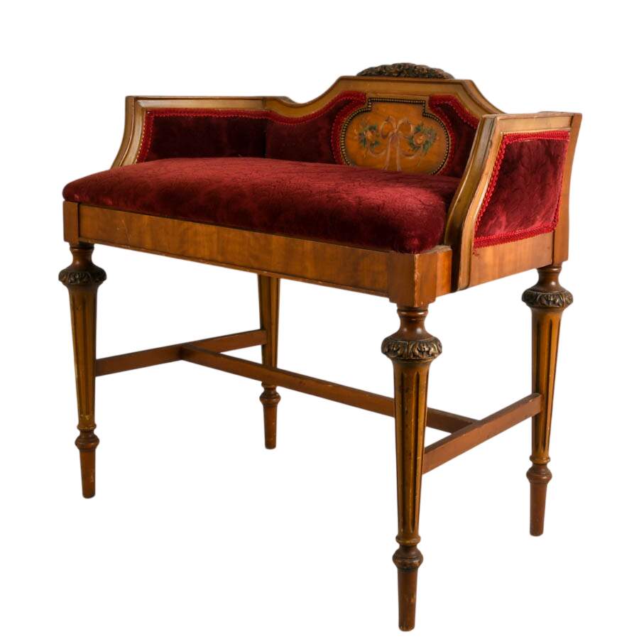 Antique English Wood Settee with Hand-Painted Details-6