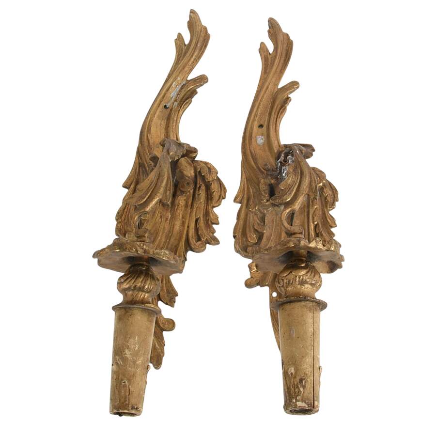 Pair of French Brass Leaf-Form Wall Sconces-3