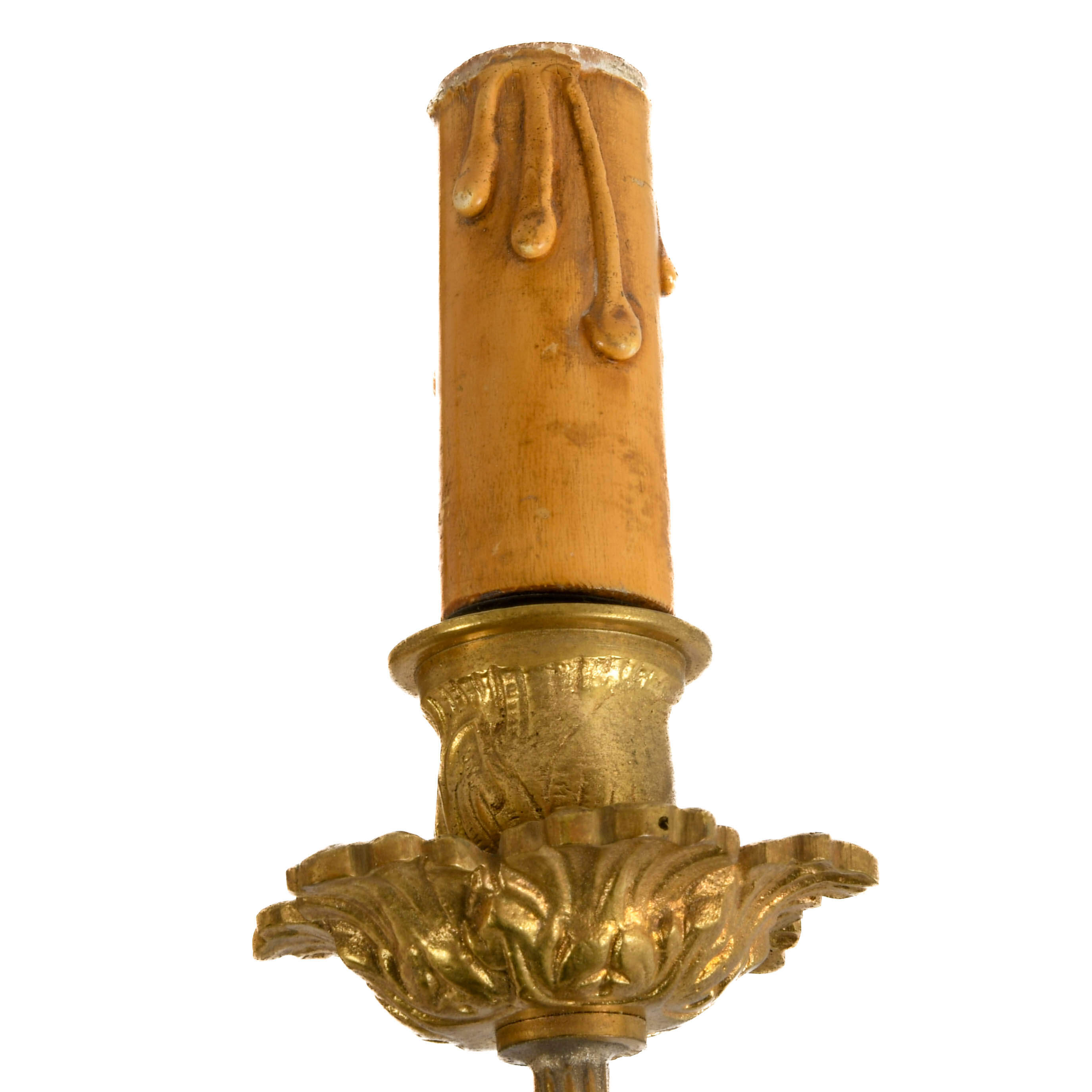 Antique Pair of French Brass Ribbon Form Wall Sconces-3