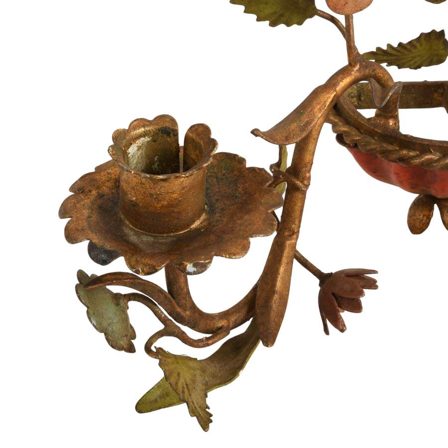 Antique Pair of French Tôle Peinte Floral Wall Sconces-8
