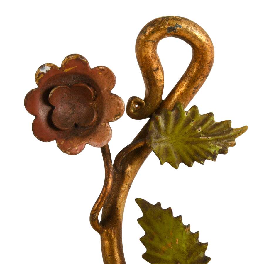 Antique Pair of French Tôle Peinte Floral Wall Sconces-4