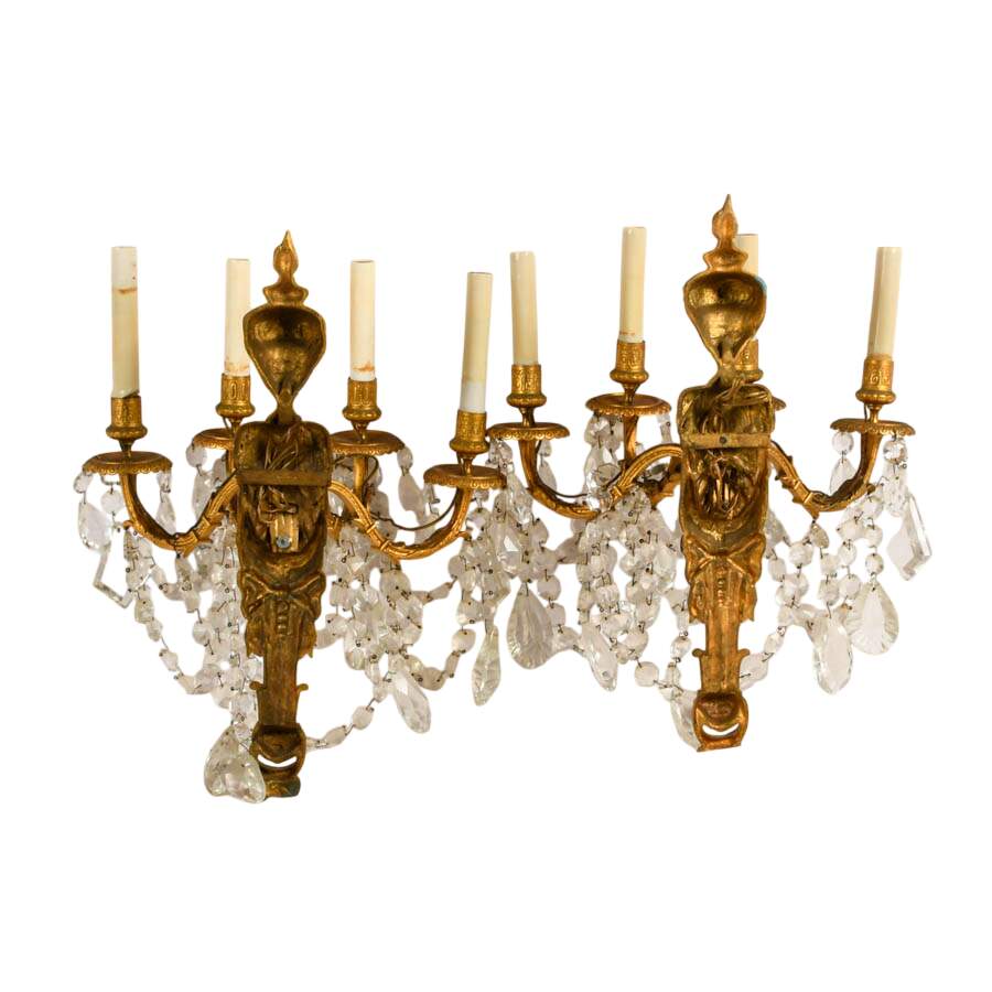 Pair of Gilt Cast Metal Four-Light Candelabra Wall Sconces-6
