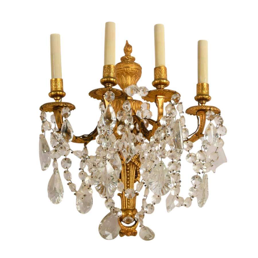Pair of Gilt Cast Metal Four-Light Candelabra Wall Sconces-5