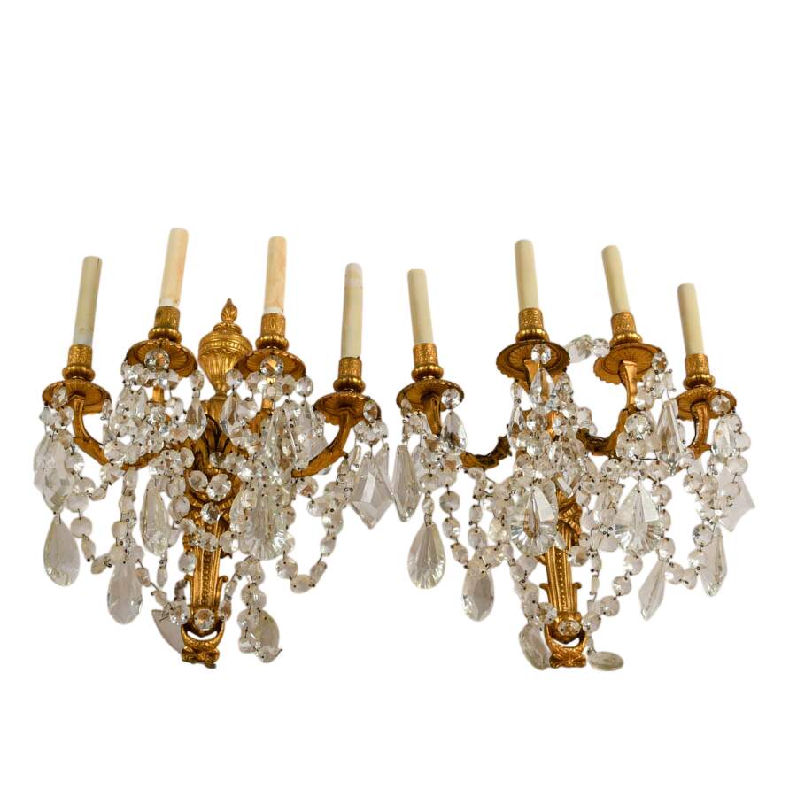 Pair of Gilt Cast Metal Four-Light Candelabra Wall Sconces-3