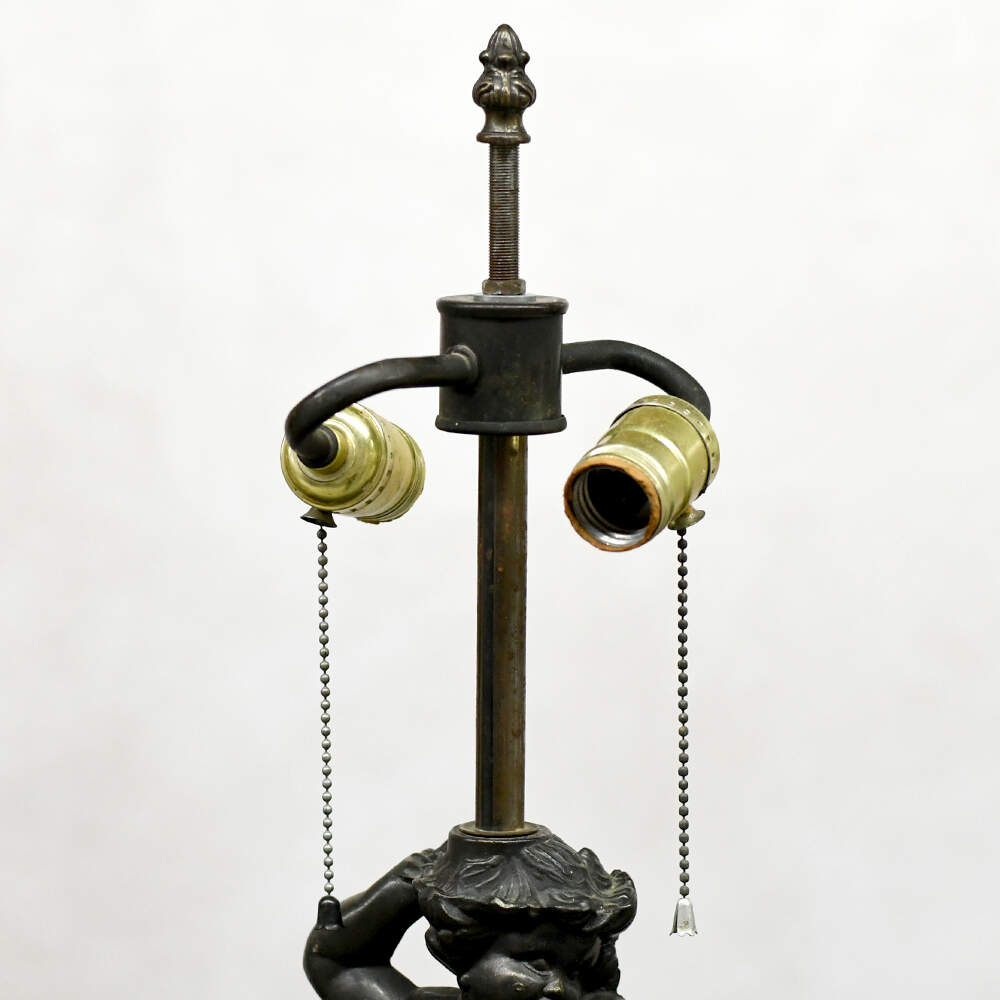 Antique Dark Patinaed Two Brothers Converted Oil Lamp without Shade-11
