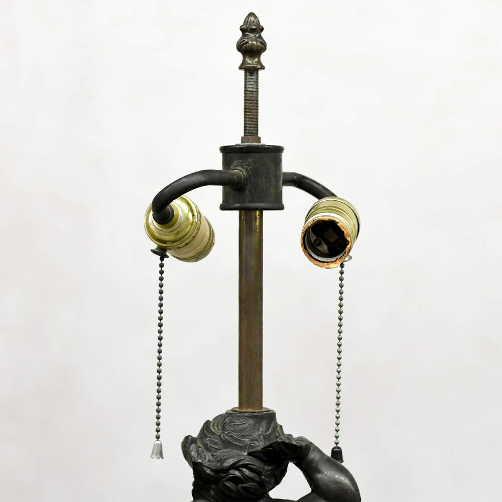 Antique Dark Patinaed Two Brothers Converted Oil Lamp without Shade-10