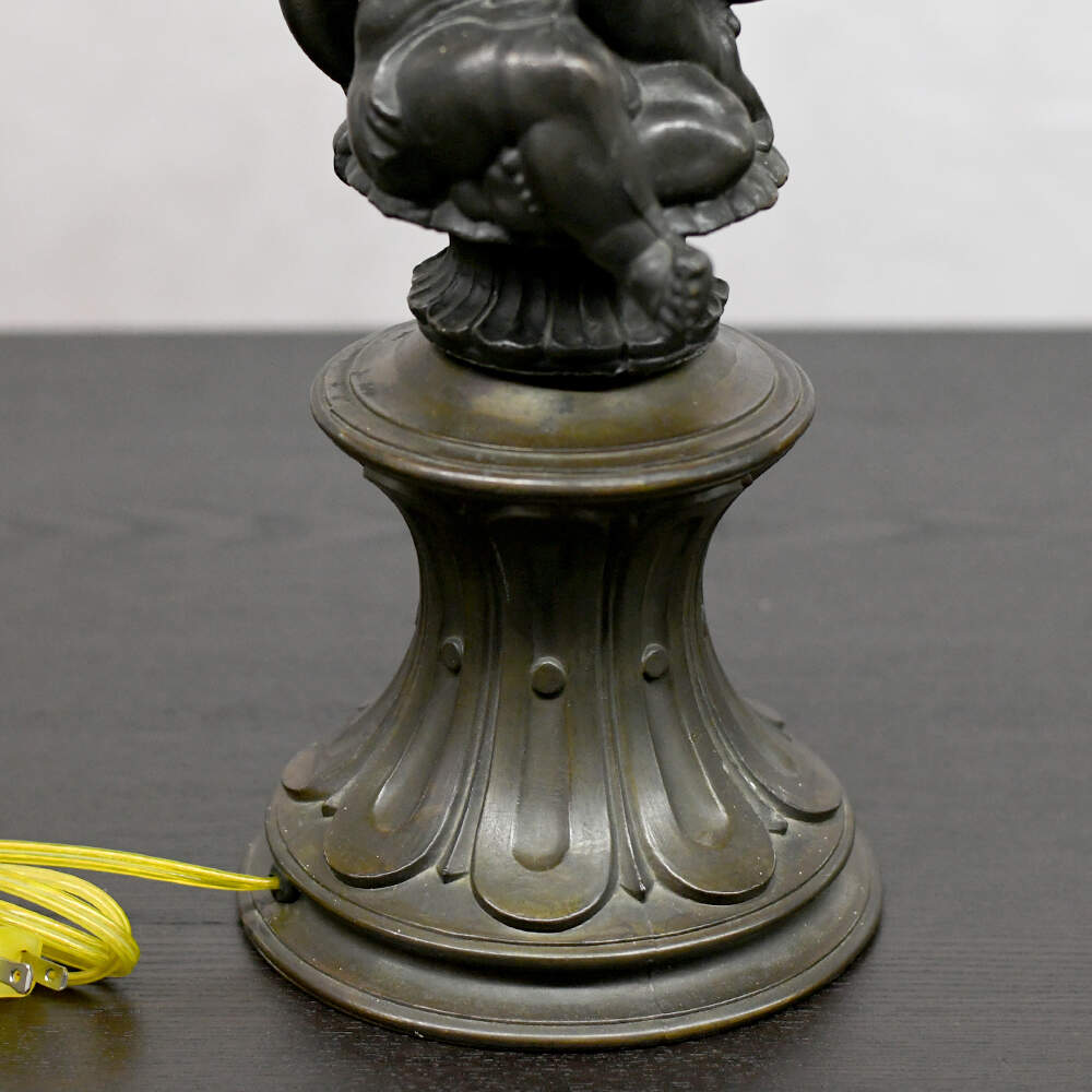 Antique Dark Patinaed Two Brothers Converted Oil Lamp without Shade-8