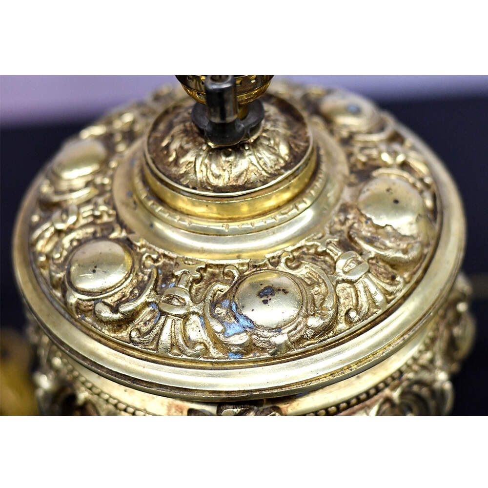 Neoclassical Ornate Ram Head Gold Table Lamps-14