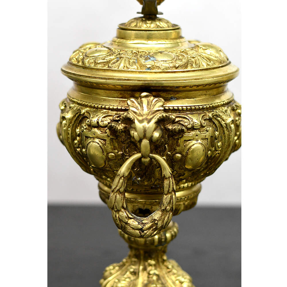 Neoclassical Ornate Ram Head Gold Table Lamps-8