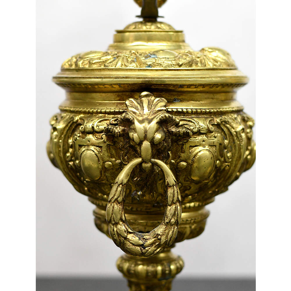 Neoclassical Ornate Ram Head Gold Table Lamps-7