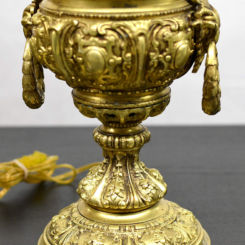 Neoclassical Ornate Ram Head Gold Table Lamps-6