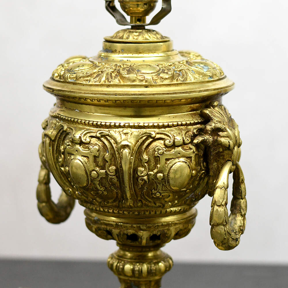Neoclassical Ornate Ram Head Gold Table Lamps-5