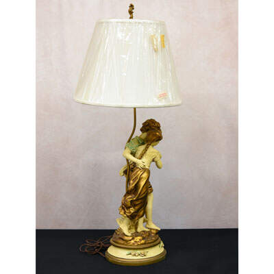 Spelter Italian Boy and Girl Table Lamp After H. Moreau-12