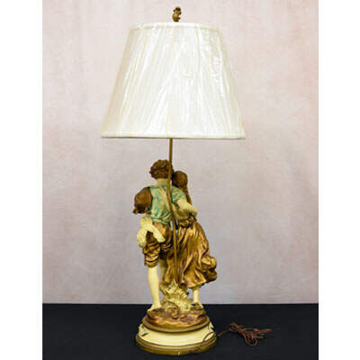 Spelter Italian Boy and Girl Table Lamp After H. Moreau-11