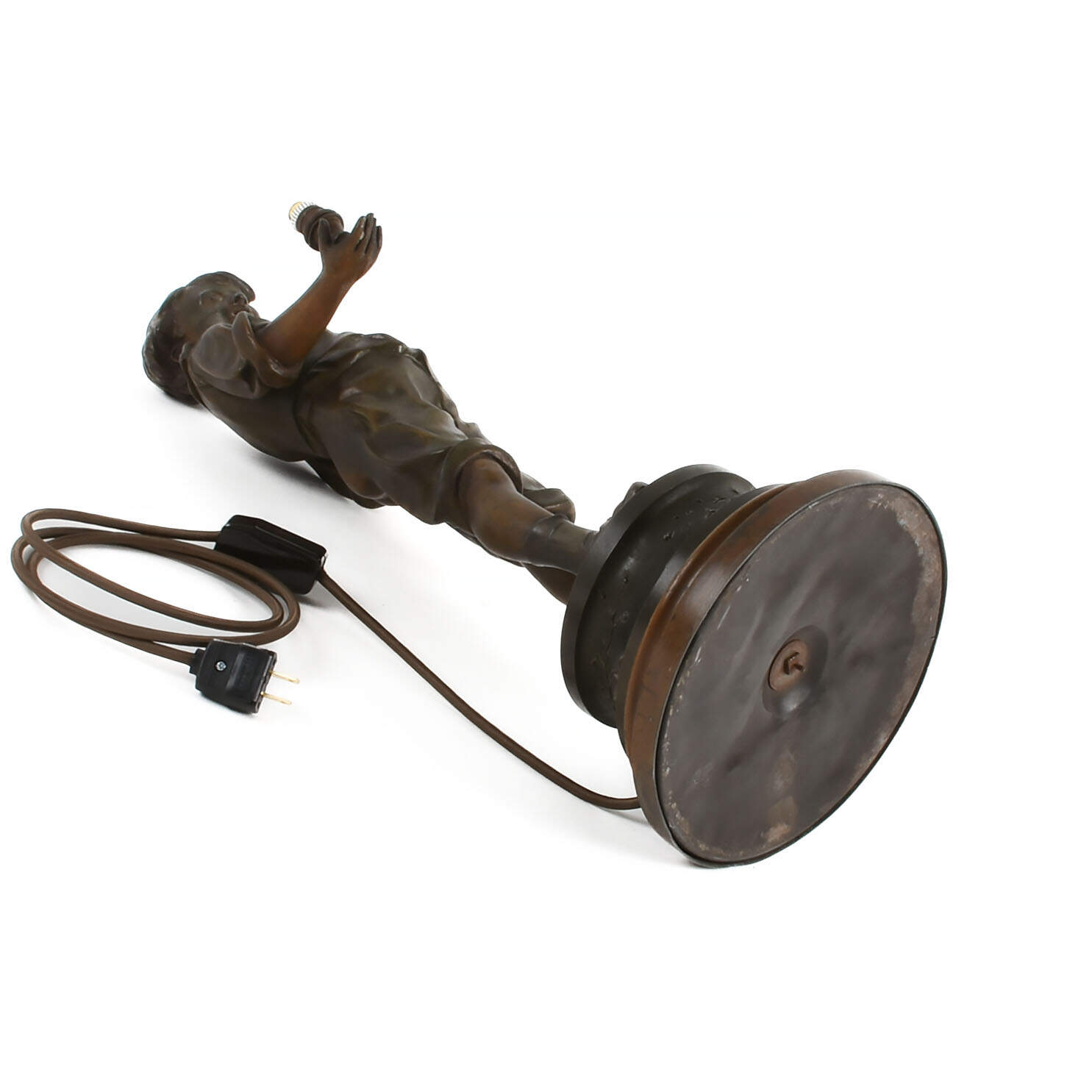 Antique Toupie Bronze Boy Lamp-10