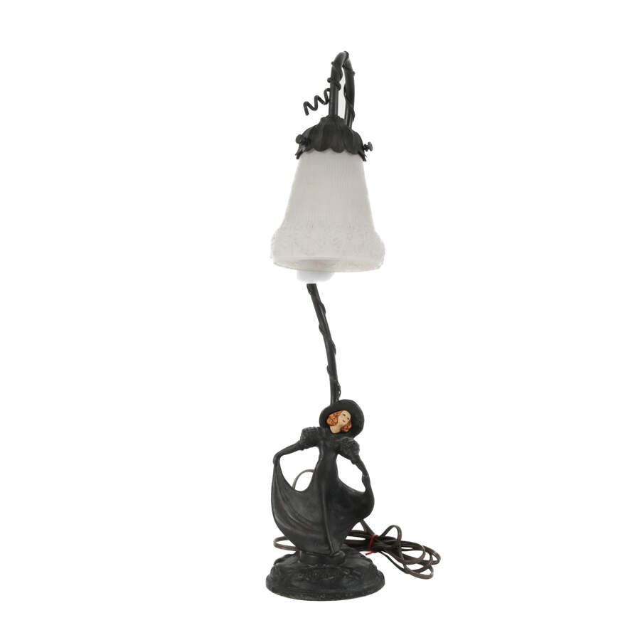 Antique Art Nouveau Signed Dancing Woman Lamp-1