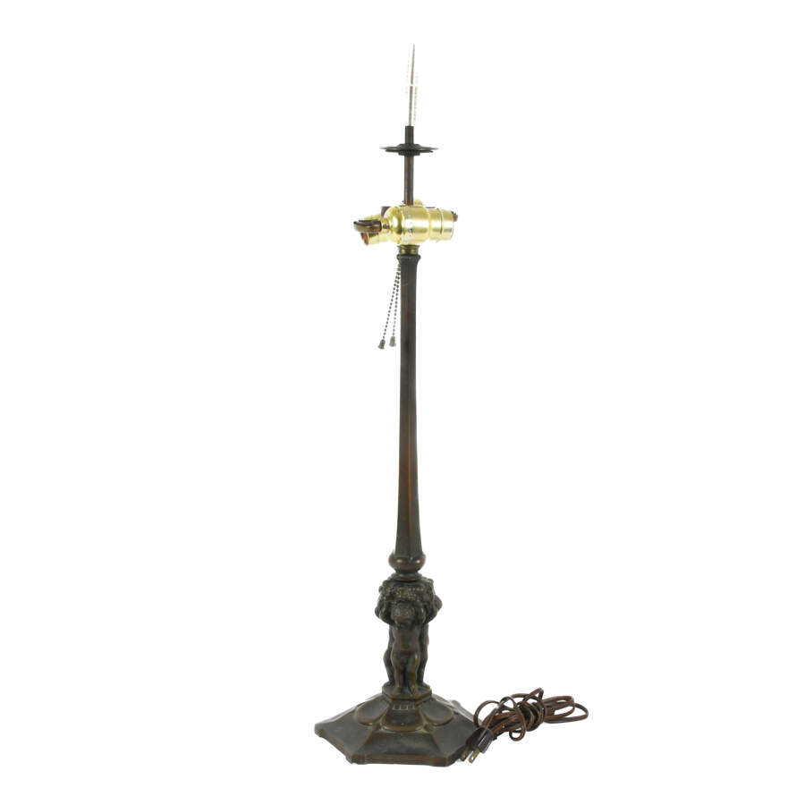 Antique Neo-Classical Bronze Cherub Motif Table Lamp-4
