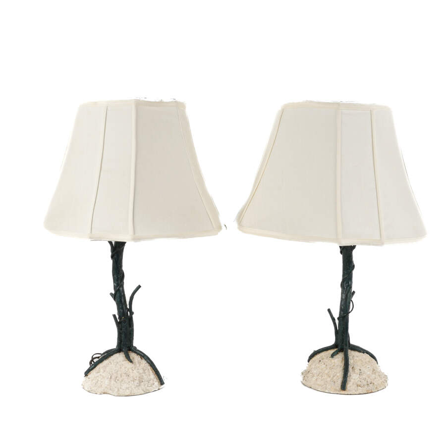 Pair of Concrete and Metal Branch Table Lamps with Matching Shades-3