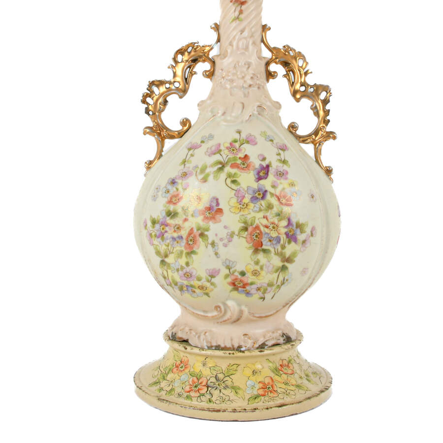 Royal Rodolstradt Two Handled Gilt Floral Lamp with Shade-7