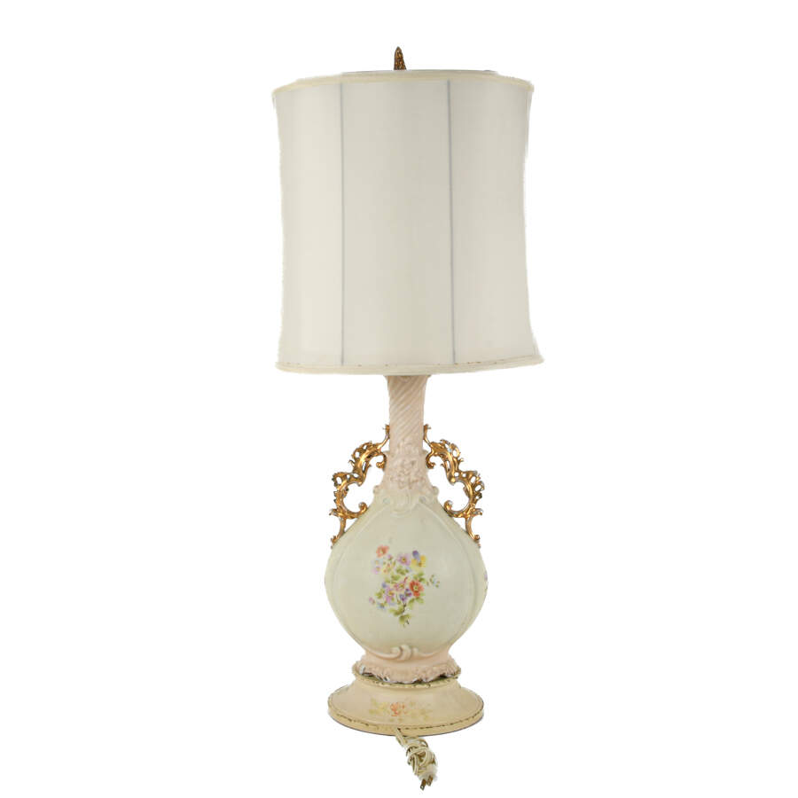 Royal Rodolstradt Two Handled Gilt Floral Lamp with Shade-5