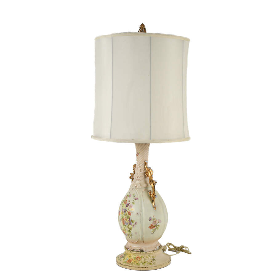 Royal Rodolstradt Two Handled Gilt Floral Lamp with Shade-4