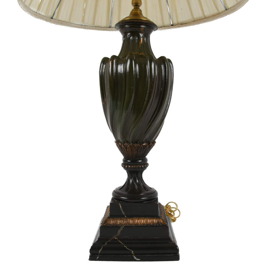 Painted Pair of Green Wooden Lamps with Shades-5