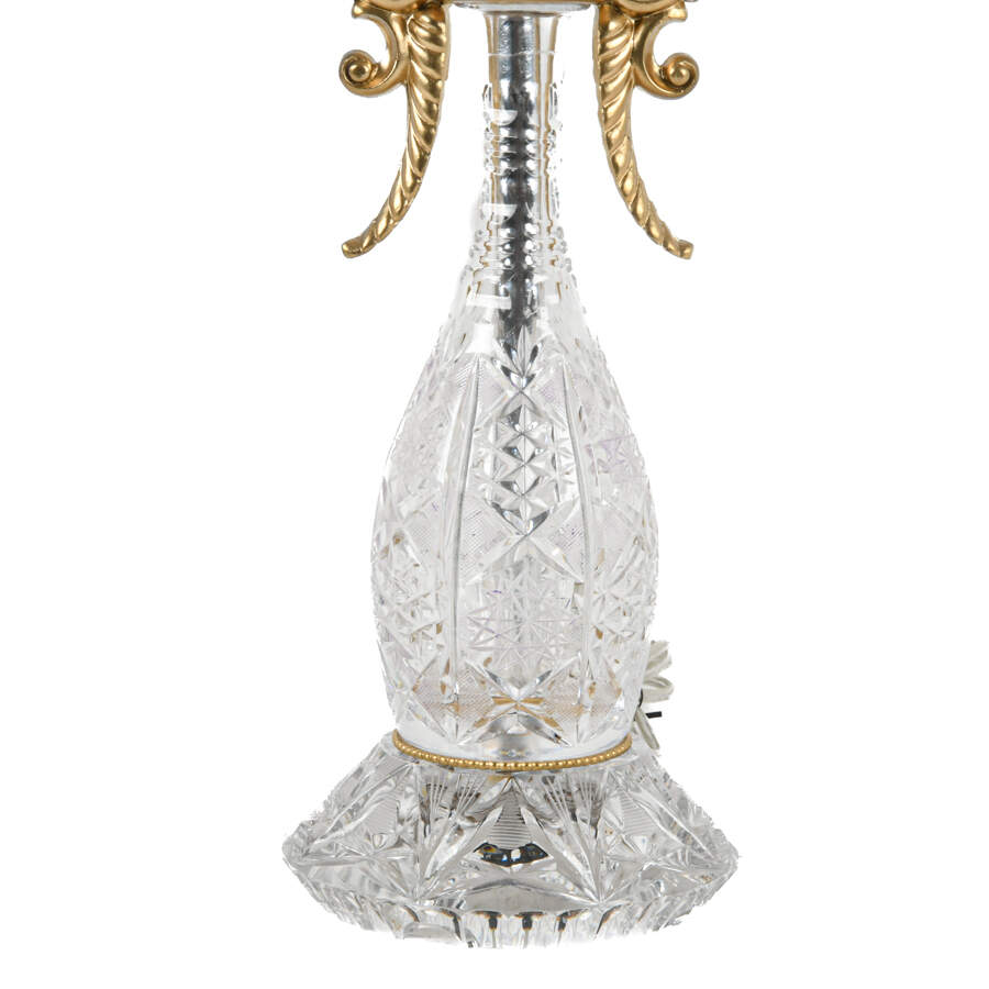 Antique Cut Crystal Banquet Lamp with Brass Mounts-6