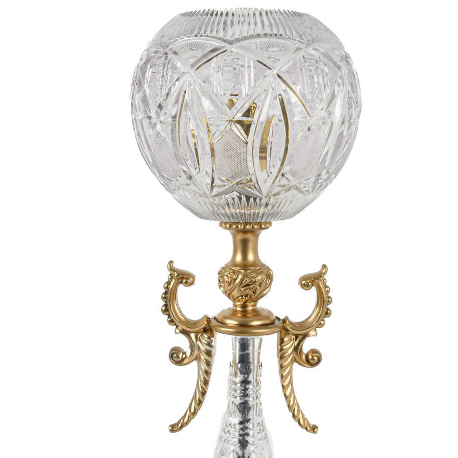 Antique Cut Crystal Banquet Lamp with Brass Mounts-5