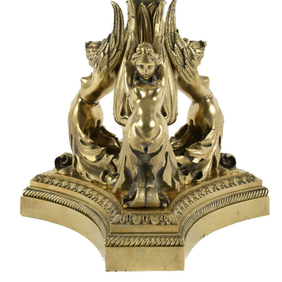 Antique Pair of Bronze Neo-Gothic Candelabra Lamps with Sphinx and Satyrs-6