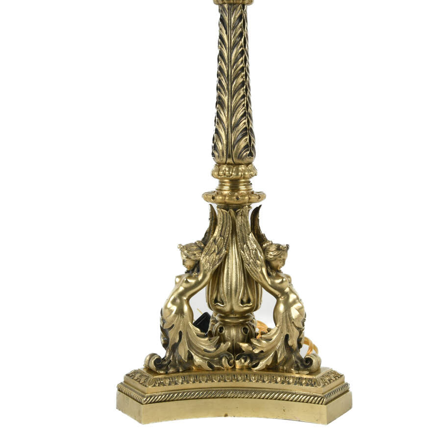 Antique Pair of Bronze Neo-Gothic Candelabra Lamps with Sphinx and Satyrs-5