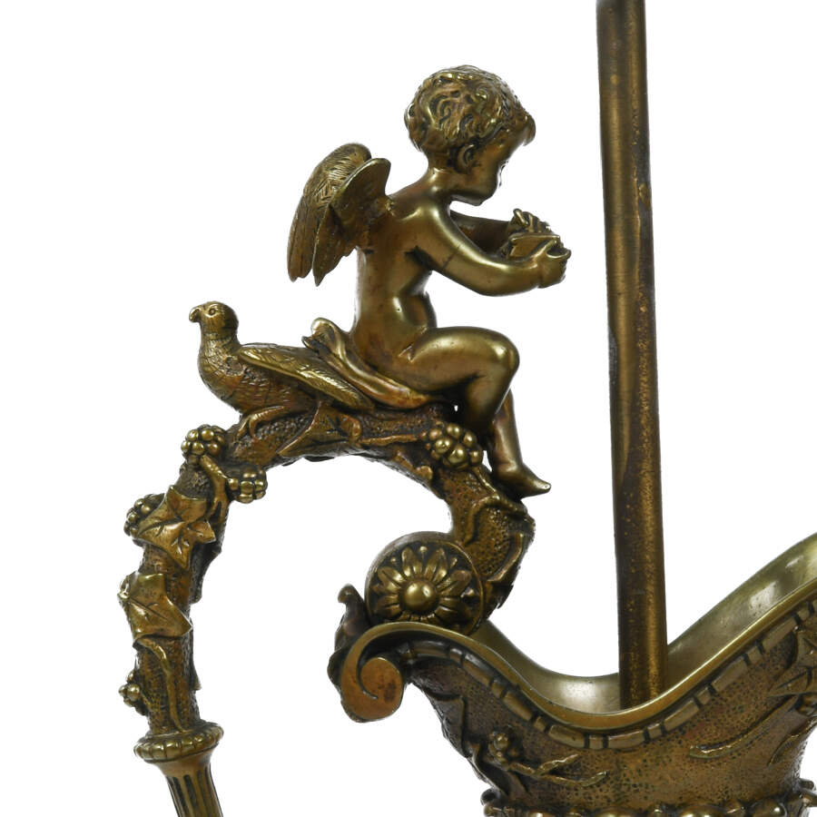 Antique Bronze Urn Lamp on a Marble Base-9