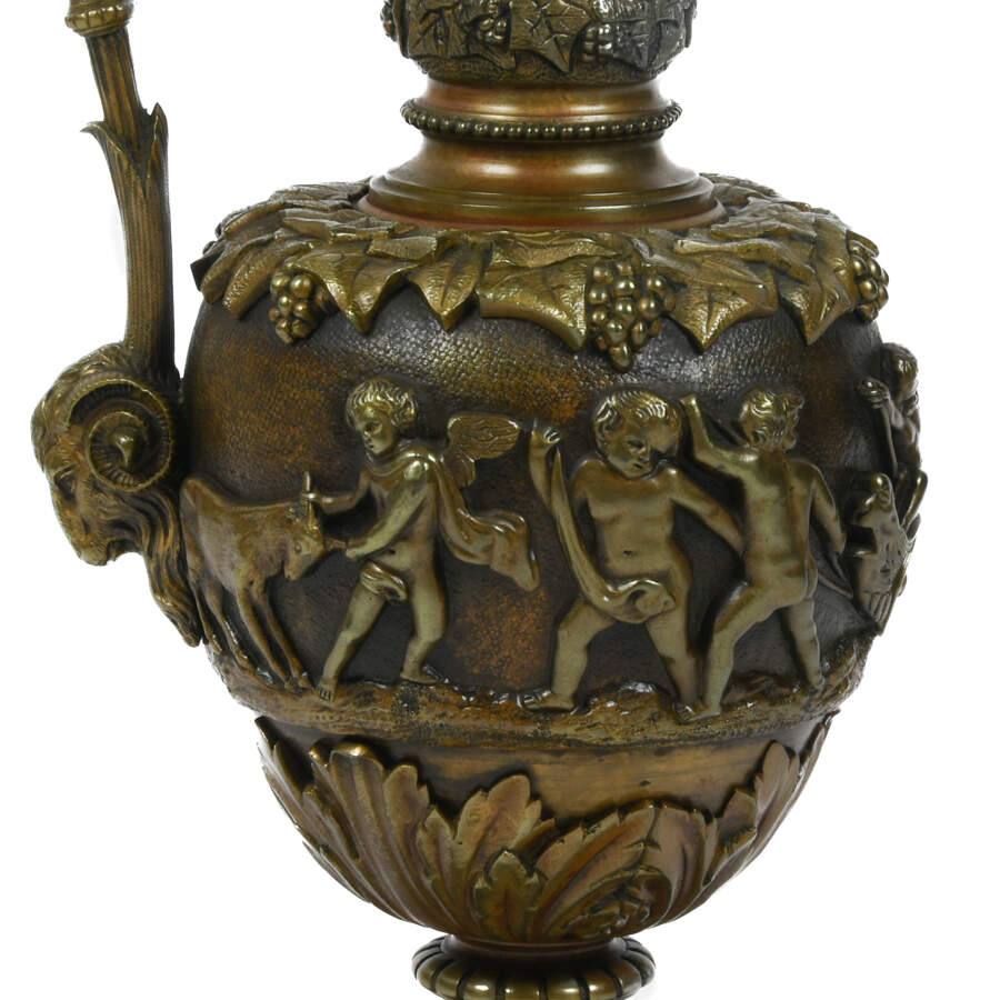 Antique Bronze Urn Lamp on a Marble Base-3
