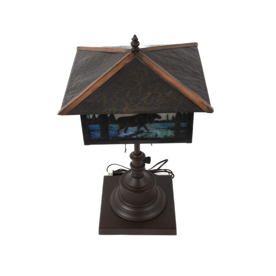 Arts and Crafts-Style Moose Slag Glass Table Lamp-2
