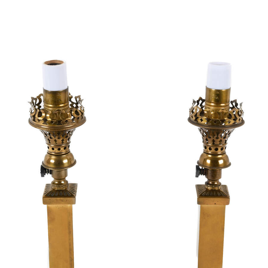 Pair of Ornate Gold Metal Candlestick Style Lamps-3